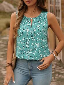 EMERY ROSE Camisa sin mangas estampada casual de mujer, verano - verde menta - Ver 6