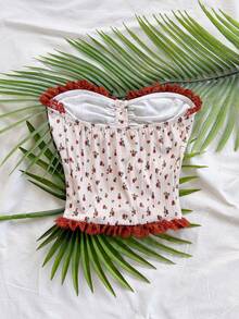 Soleia White Casual Textured Fabric Ruffle Trim Bustier Top, Suitable For Vacation, Beach, Summer, Boho - Multicolor - View 5