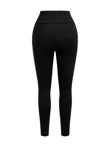 SHEIN SXY 3pcs/Set Casual Sports Daily Commute Simple Versatile Solid Black Leggings, 3 Lengths: Capri/7/8 Length/Full Length - Black - View 15