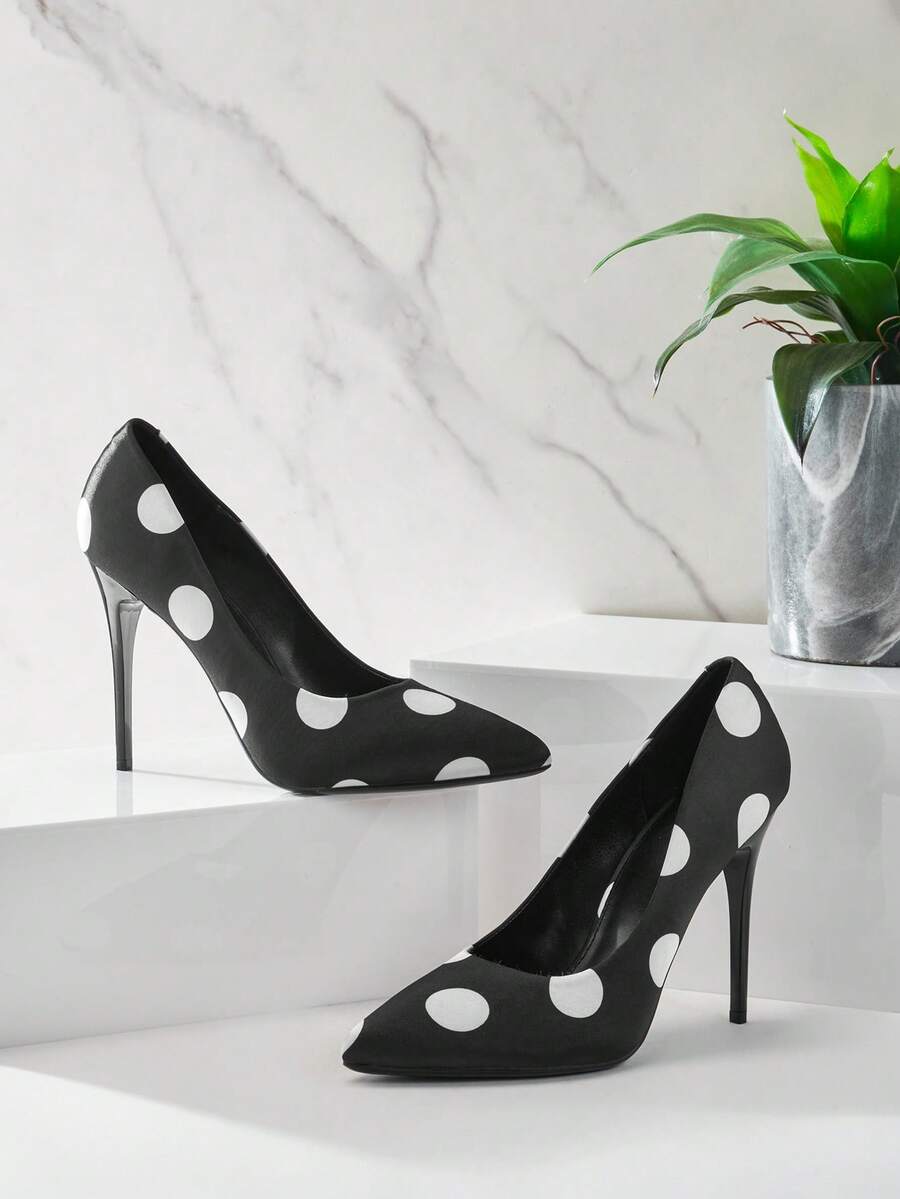 SHUZIA Women's Fashionable Sexy Point Toe Polka Dot Print High Heel Pumps