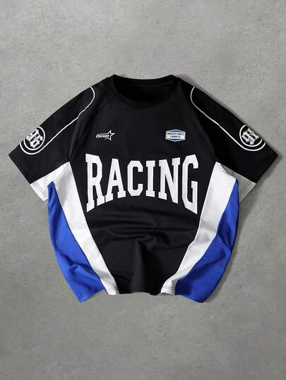  PAVTROSmerican 简约休闲街头风复古波点数字组合字母运动学院风男士T恤，情人节、春夏、送男友礼物、狂欢节、复古、街头服饰、派对、圣帕特里克节、外出