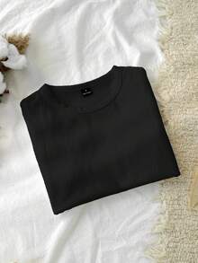 Tseoso 1 pieza Camiseta ajustada de algodón 95% negro sólido - Negro - Ver 9