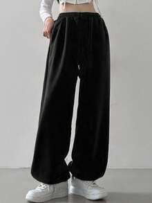 DAZY Women's Solid Color Drawstring Waist & Cuffed Sports Sweatpants,Women Joggers - Black - View 8