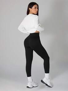 SHEIN PETITE 两件套休闲宽松圆领卫衣和紧身打底裤，蝴蝶结Logo，街头风，复古风，返校季，秋季女式休闲套装，春夏皆宜，校园服，乡村风，嘻哈风，街头风，运动健身，运动休闲服 - 彩色 - 查看 12