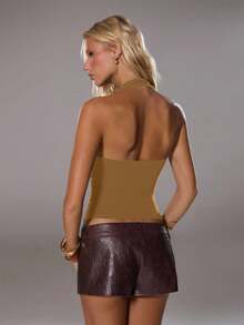 TRNVIE Áo kiểu không tay cổ yếm, trang trí tròn, màu xanh nhạt, thanh lịch, thích hợp cho mùa xuân/hè. - Vàng - Xem 2