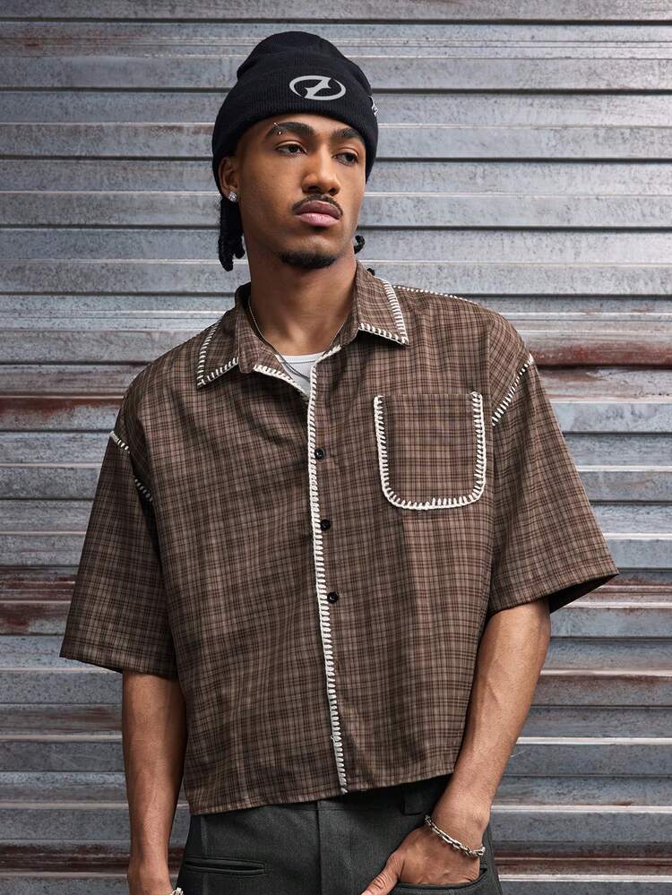 AXEPEAK Men's Loose Fit PU Short Sleeve Shirt, Streetwear Inspired