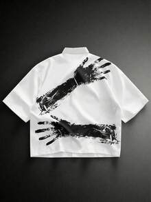 HIMLAND Men's Casual Arm Print Short Sleeve Shirt, Summer - White - View 3