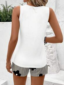 SHEIN LUNE 女士休闲圆领背心短裤套装（2件套），适合夏季穿着 - 彩色 - 查看 6