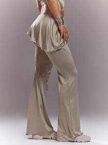 MUSERA 中腰叠层半身裙搭配喇叭裤，春夏可爱性感街头风夜装芭蕾舞裙 - 卡其色 - 查看 3