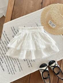 SHEIN Baby Girl All-Match, Everyday, Versatile White Woven Skirt, Ballerina Soft White Skirt - White - View 4