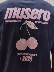 Musero Oversized Short Sleeve Crew Neck Tshirt Graphic Print Top Essentials Spring&Summer - Navy Blue - View 6