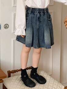 DAZY Rok Denim Lipit Kasual untuk Anak Perempuan - Biru - View 4
