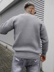 Artur Kramer 男士毛衣，秋冬季保暖，欧美风格，男女皆宜，宽松版型，商务休闲，高街时尚，小众设计，长袖，落肩，简约圆领针织上衣 - 灰色 - 查看 2