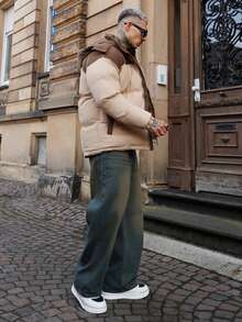 Artur Kramer 男士长袖秋冬撞色加厚保暖连帽羽绒服 - 卡其色 - 查看 5