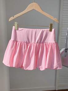 Comfortcana Women's Plaid Casual Versatile Ruffle Hem Skirt - Pink - View 2