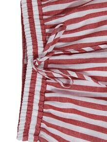 Balvessa Conjunto informal de 2 piezas de shorts holgados con rayas y contraste de color para vacaciones - Rojo y blanco - Ver 5