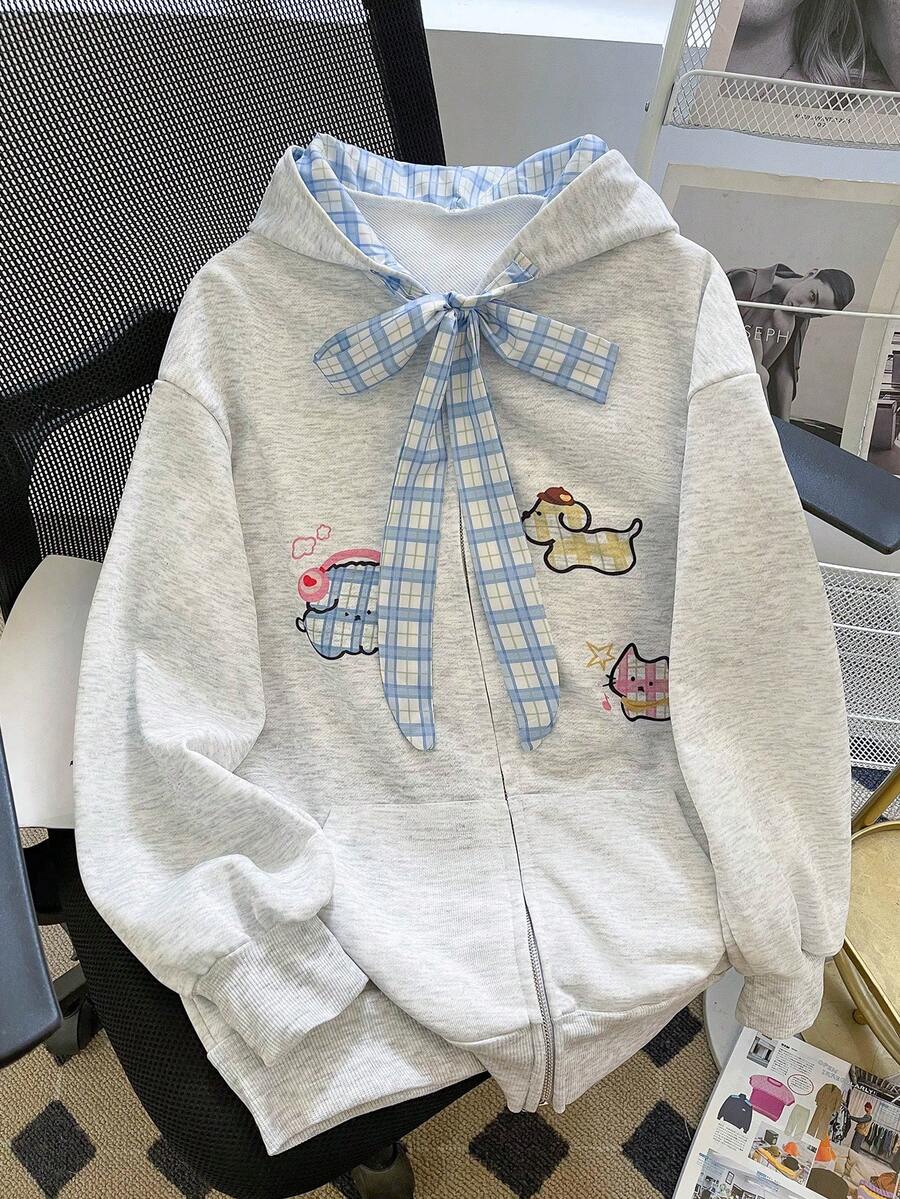 Resyla Women's Cartoon Print Drop Shoulder Long Sleeve Zip Front Sweatshirt