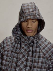 Musero Oversized Long Sleeve Checkered Hooded Elasticated Cords Pull Over Jacket Quarter Zip Hidden Placket Essentials Spring&Summer - Multicolor - View 6