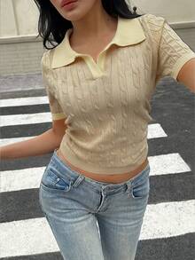 SHEIN Unity 女士扭绳 Polo 领短袖针织上衣 - 彩色 - 查看 4