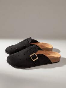 Solecia Women's Casual Slip-On Flat Shoes With Buckle Design, For Daily Wear - Black - View 2