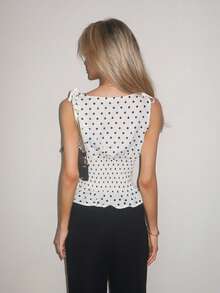 Sydney Algeri Blusa informal versátil de mujer con diseño de lunares, lazada en el hombro y cordón ajustable en la cintura, apropiada para uso diario y viajes, primavera/verano - Albaricoque - Ver 2