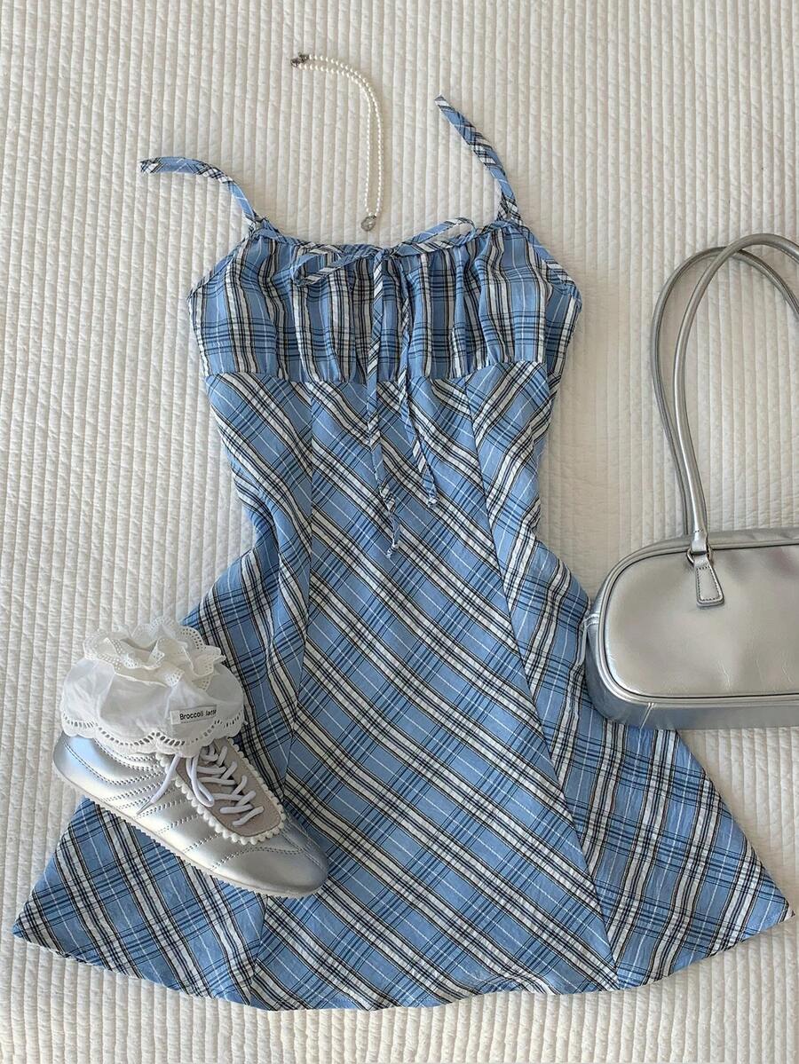 Comfortcana 夏季休闲红色格子迷你连衣裙 - 彩色 - 查看 1