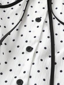 Sunspun 大码夏季休闲波点印花泡泡袖衬衫 - 黑與白 - 查看 3