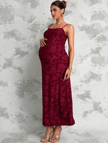 MaterniChic Maternity Burgundy Summer Elegant Formal Textured Dress,Photography Outfits Perfect For Vacation Baby Shower Party Wedding Guest Luxury Evening Dress - Burgundy - View 6