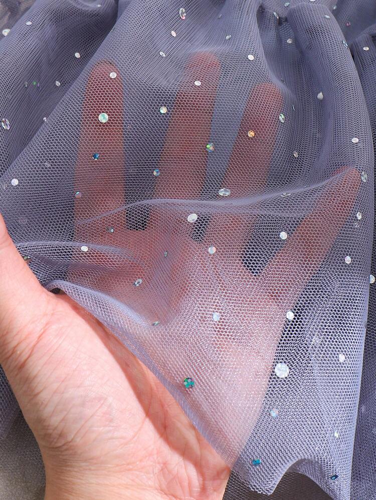 Elladie kids 少女时尚甜美网纱亮片圆珠装饰长袖休闲公主风红色连衣裙 - 灰色 - 查看 4