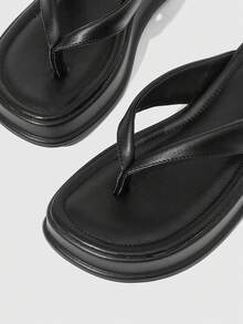 HighSole Thick-Soled High-Heeled Flip-Flops Women's Shoes Fashion New Summer Toe-Pinching Korean Sandals And Slippers - Black - View 4