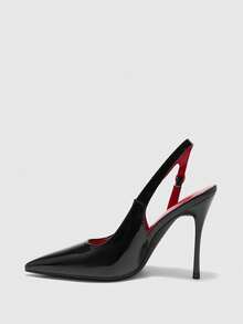 CUCCOO BIZCHIC Women's Black Patent Leather Pointed Toe Ankle Strap Stiletto High Heel Shoes, Versatile For Work And Commute - Black - View 10