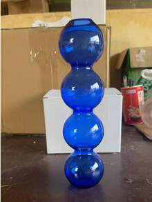 1pc Glass Flower Vase, Creative Solid Color Bubble Design Vase For Home Decor - Blue - View 10