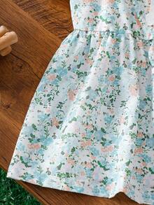 SHEIN Playful Pals 2024 Summer New Floral Strap Dress, Pastoral Style For Baby Girl - Multicolor - View 6