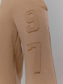 MUSERA High Rise "97" Embroidered Detail Wide Leg Joggers Streetwear Coolgirl Winter Sexy Casual Odd Drift - Khaki - View 5