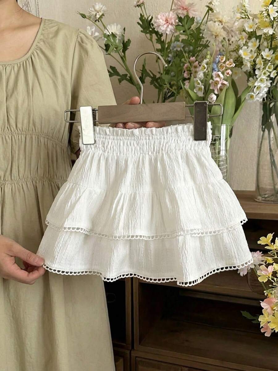 SHEIN Baby Girl All-Match, Everyday, Versatile White Woven Skirt, Ballerina Soft White Skirt - White - View 1