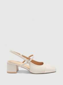 CUCCOO BIZCHIC Women's Classic Black Strap Low Heel Pumps For Christmas Spring Shoes - Rice apricot white - View 2