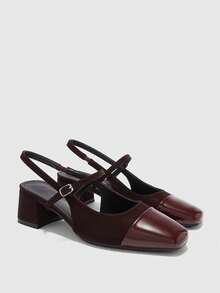 CUCCOO BIZCHIC 女士经典黑色绑带低跟鞋，圣诞节必备 - 焦糖棕 - 查看 7