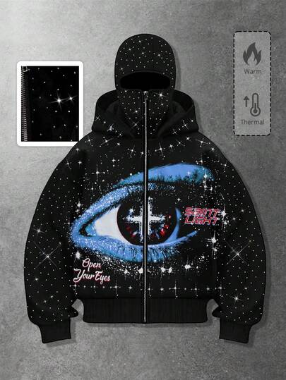 Street Life Felpa da uomo con stampa grafica stile punk di strada, decorata con strass, giacca, autunno/inverno