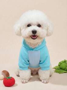 PETSIN 1件涤纶动物主题字母印花保暖连帽卫衣，适合猫狗穿着，室内外均可穿着。 - 天藍 - 查看 3