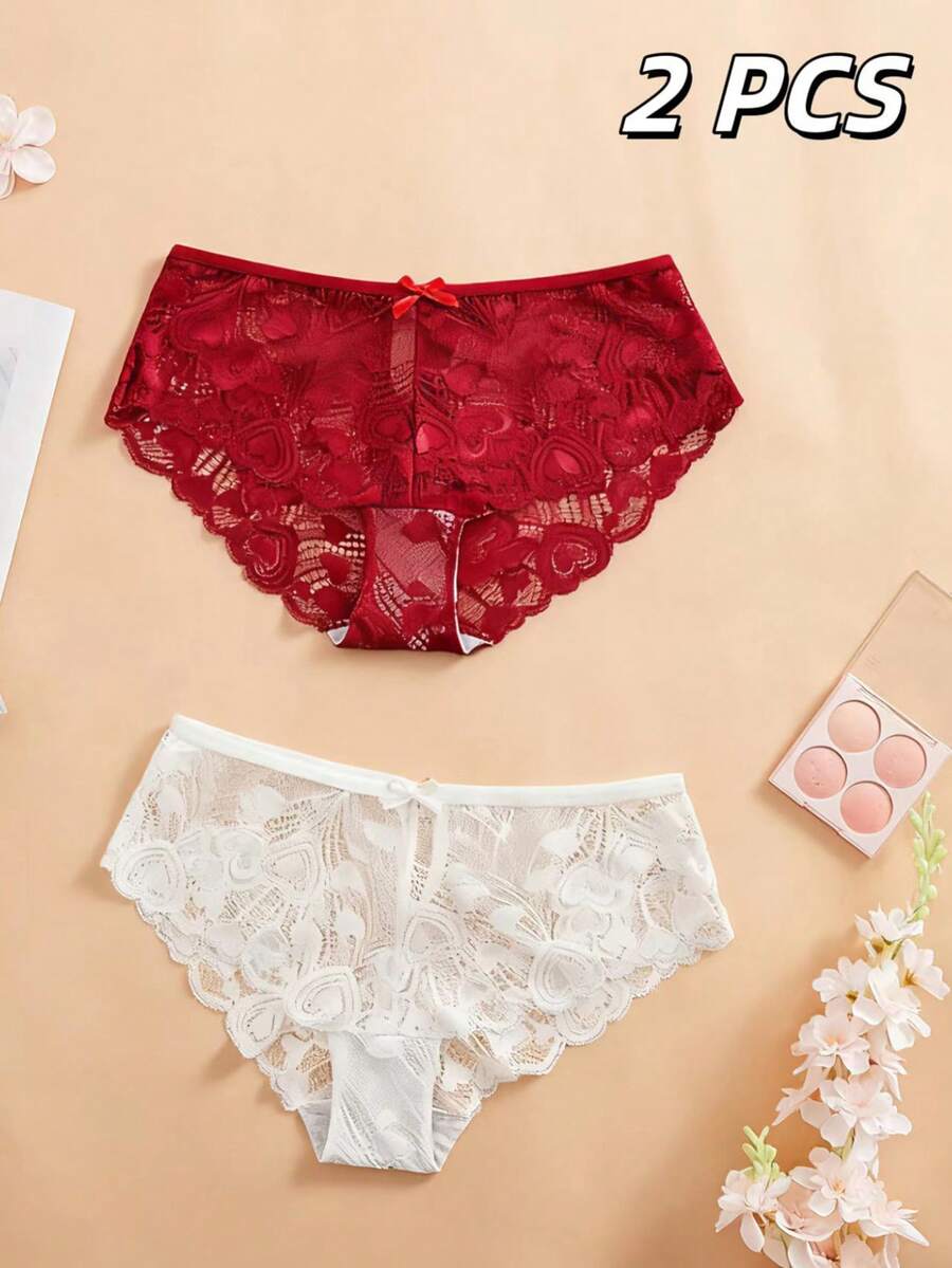 2条/套 女士蕾丝心形三角裤 - 彩色 - 查看 1