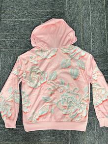 SHEIN LUNE 女士3D立体花卉休闲落肩长袖卫衣 - 淺粉色 - 查看 2