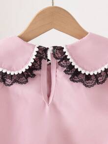 Genkimix Kids Tween Girl Fashionable & Sweet Lace Trim Bow Decor Blouse - Pink - View 6