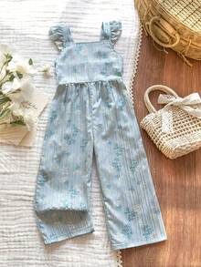 Vintaside Kids 1 pieza Mono vintage de corte slim con estampado único de cerezas, adecuado para verano al aire la escuela - Verde - Ver 4