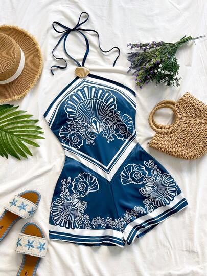 Soleia Ny blommig halterneck-sparkdräkt, lämplig för fest, dejt, alla hjärtans dag, påsk, karneval, eftermiddagste, strand, kryssning, stadssemester, bohemisk, romantisk blommig