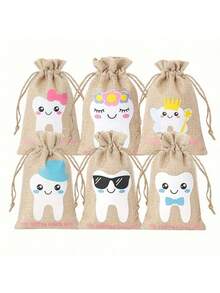6pcs Tooth Fairy Pouches, Blue & Pink Tooth Fairy Bags, Holiday & Birthday Gift - Multicolor - View 1