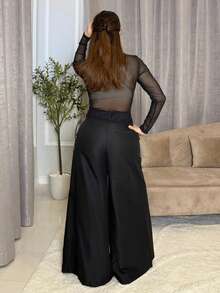 Milla Jasmine 修身超宽腿裤，深腰设计，优雅专业，商务休闲，适合度假、秋冬、工作、办公室、约会、外出、返校、婚礼宾客、圣诞节等场合。修身可爱，适合早午餐、感恩节等场合。 - 黑色 - 查看 2