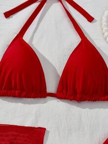 Swim Mod Bộ bikini gợi cảm hở lưng buộc dây phía trước dành cho nữ cỡ lớn, gồm áo và váy che ngoài họa tiết hoa 3D, thích hợp cho kỳ nghỉ hè trên bãi biển. - Đỏ - Xem 3
