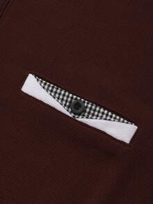 Calvornis 男士格紋拼接短袖休閒通勤 Polo 衫 酒紅色 Polo 衫 高爾夫球衫 正式 儀式 - 酒紅色 - 查看 5