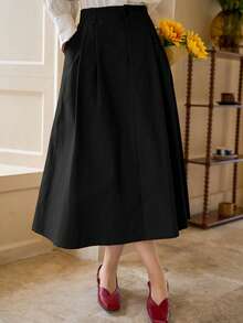 DAZY Plain Pocket Casual Black Skirt, Daily Wear - Black - View 8