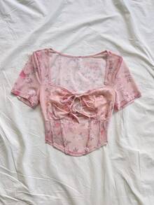 Soleia Áo croptop lưới màu hồng buộc dây phía trước dành cho nữ, họa tiết hoa, thích hợp cho mùa hè và mùa xuân, ngày lễ tình nhân, lễ hội hóa trang, đi biển, đi chơi, thanh lịch, đi nghỉ mát, thường ngày, áo croptop hoa hồng, áo mùa hè dễ thương, áo ren, mùa xuân đến hè, lễ Phục sinh, lễ hội hóa trang, tiệc hóa trang, đám cưới trên bãi biển, lễ tốt nghiệp trên bãi biển, áo nữ tính mùa hè cho nữ - Nhiều màu - Xem 6